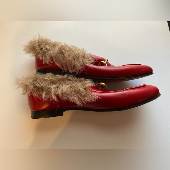 Gucci Princetown Fur-Lined Leather Mules - Red (Size 40 / US 10) - Picture 8 of 9